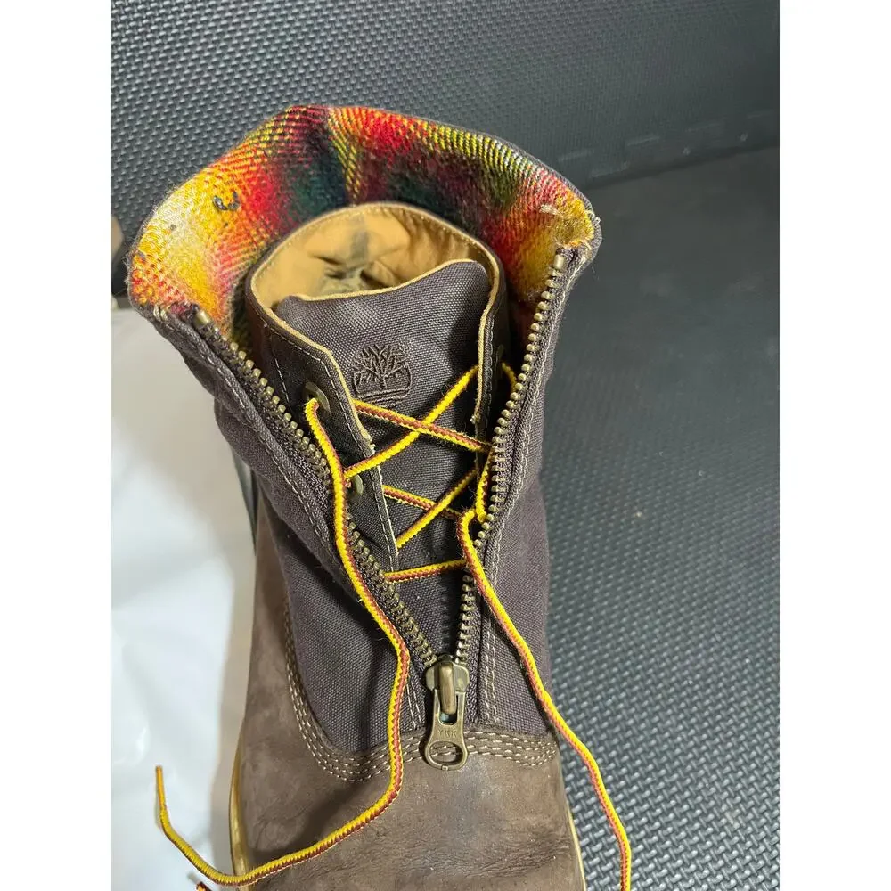Timberland Woolrich Premium Zip Top Boots Brown Leather Plaid Lace Mens Size‎ 12